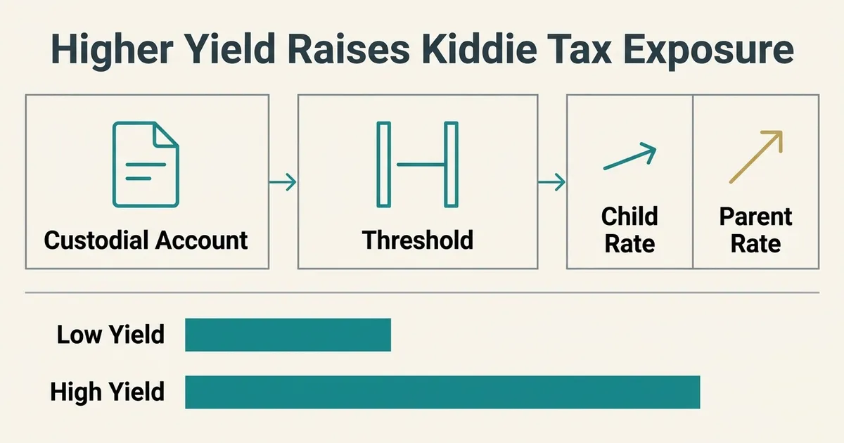 A McKinsey-style exhibit titled 'Higher Yield Raises Kiddie Tax Exposure' showing a three-stage flow diagram: a custodial…