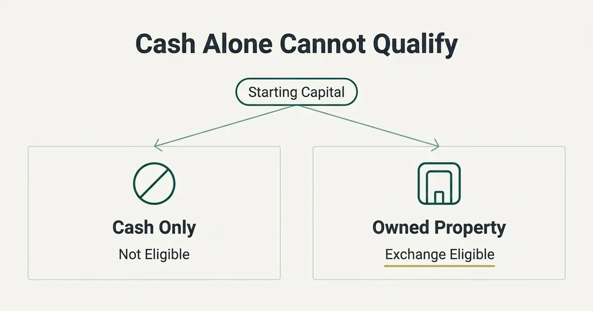 A decision tree headed 'Cash Alone Cannot Qualify' branches from 'Starting Capital' to 'Cash Only', marked with a slashed…