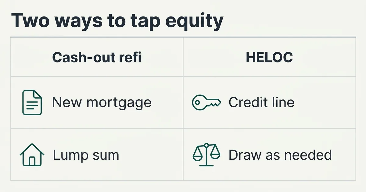 A two-column comparison table titled 'Two ways to tap equity'.