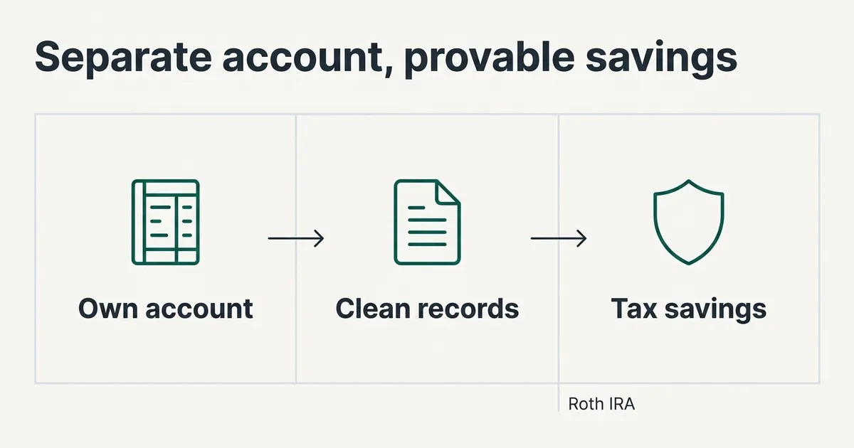 A simple three-step flow diagram titled 'Separate account, provable savings'.