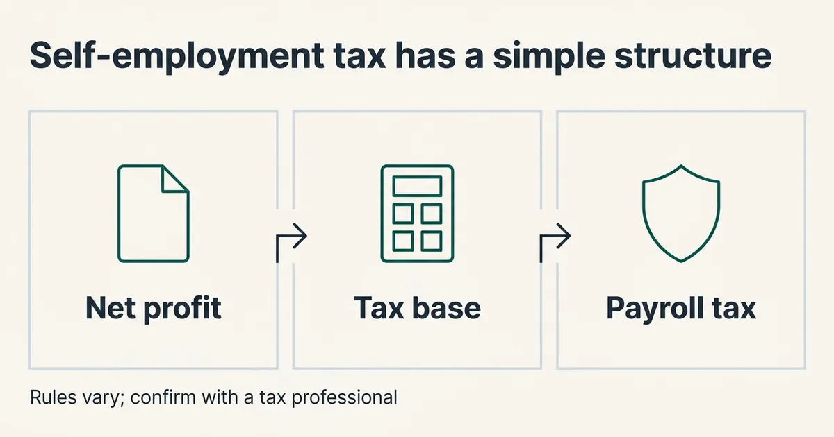 A clean three-step flow diagram with three equal rectangular panels connected by small right-pointing arrows: 'Net profit'…